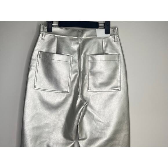 Pistola NWT Taylor High Rise Barrel Leg Party Faux Leather Pants Metallic Silver - Picture 10 of 13